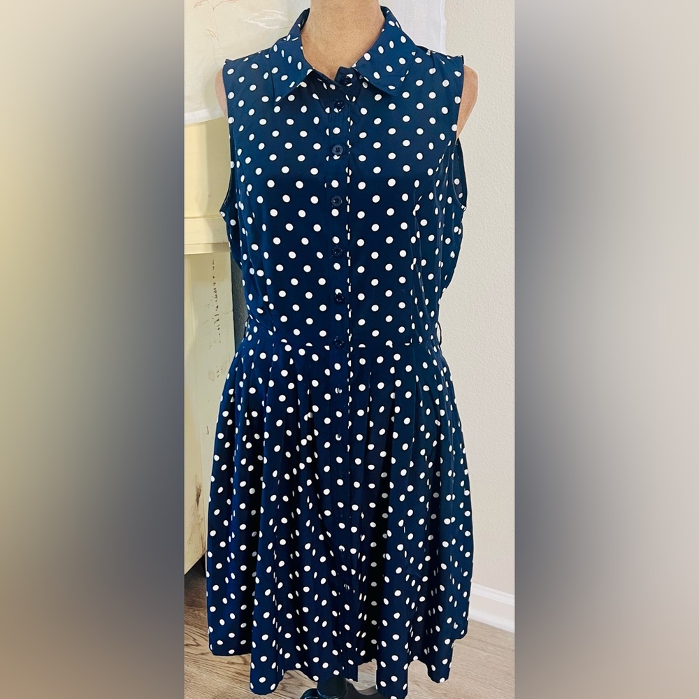 Lg Forever 21 Navy Polka Dot Dress - Picture 2 of 9